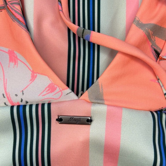 Maaji Long Sleeve One Piece Swimsuit Reversible Stripes and Floral Coral Pink - Picture 7 of 9